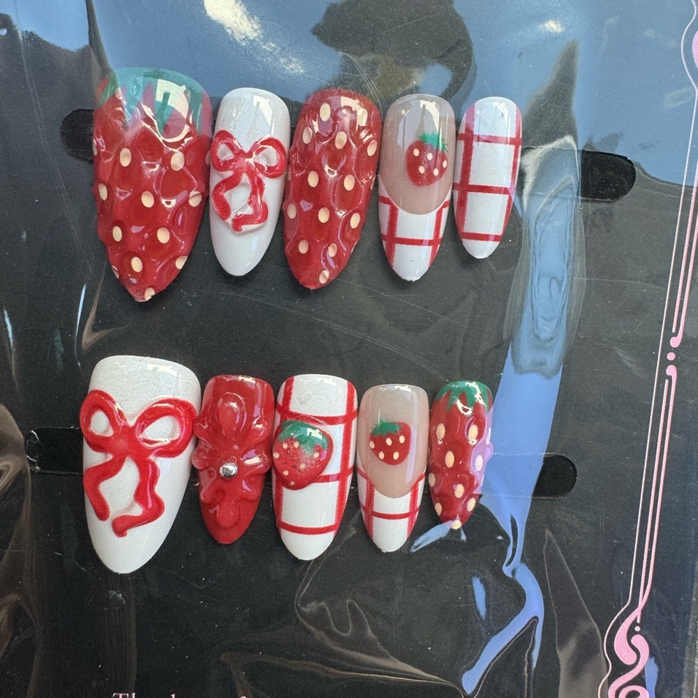 Strawberry Themed Press-On Nails